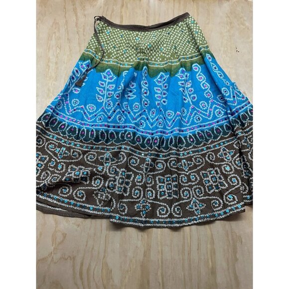 Women’s Boho Cotton Skirt Colorful Side Zip Festival Embellished Drawstring - Picture 6 of 6